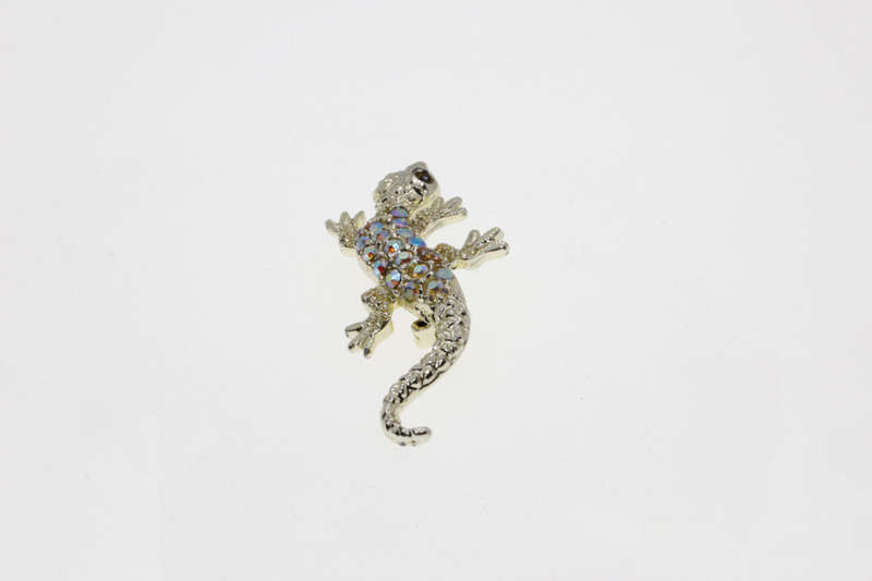 Brooch - Gold Tone Vintage Borealis Rhinestone Salamander Lizard Brooch Pin - ML2664