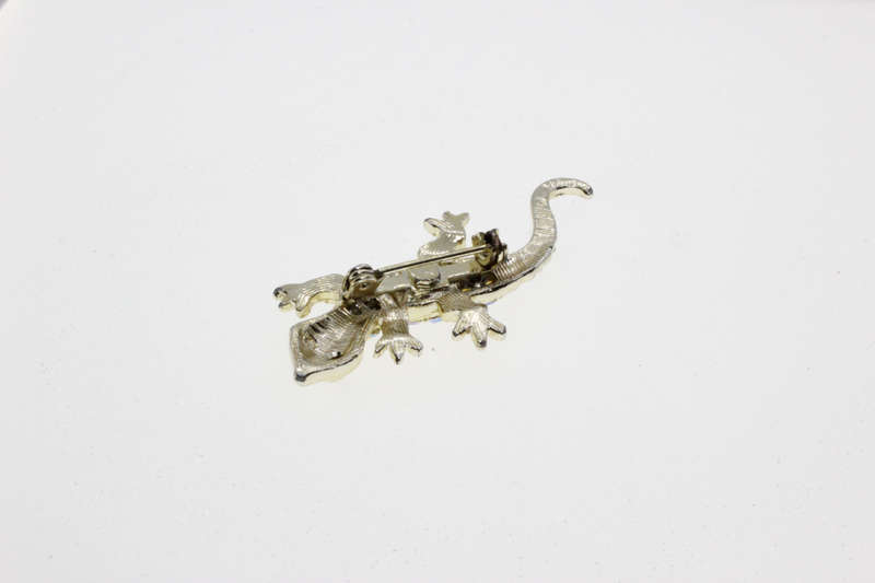 Brooch - Gold Tone Vintage Borealis Rhinestone Salamander Lizard Brooch Pin - ML2664
