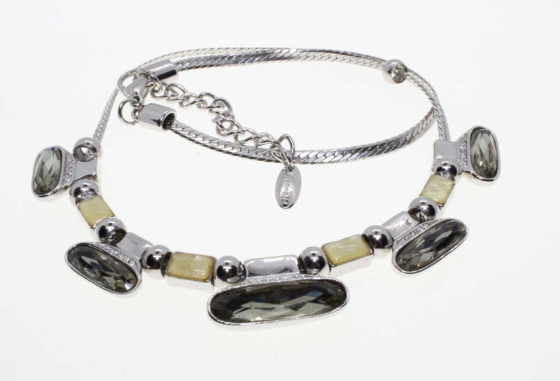 Necklace - Silver Tone with Yellow Stones with Diamantes - ML2675