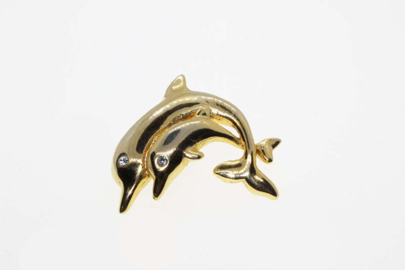 Scarf Pin - Gold Tone Dolphin with Baby. Diamante Eyes - ML2679