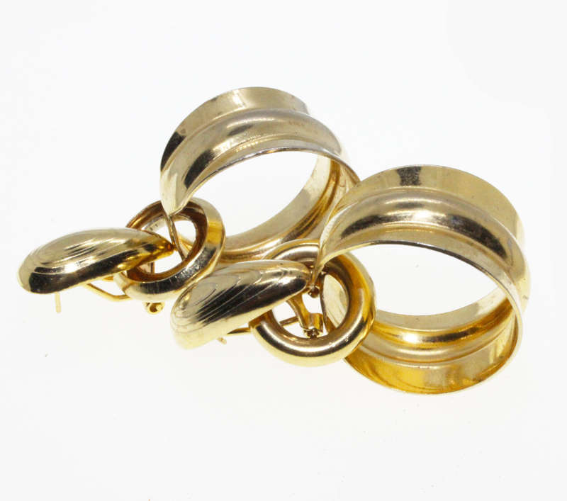 Earrings - Gold Tone Chunky Drop Hoop Style. For Pierced Ears - ML2680