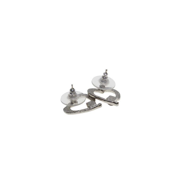 Earrings - Silver Tone Heart Shape Earrings with Blue Stone Encased in the Heart - ML2684
