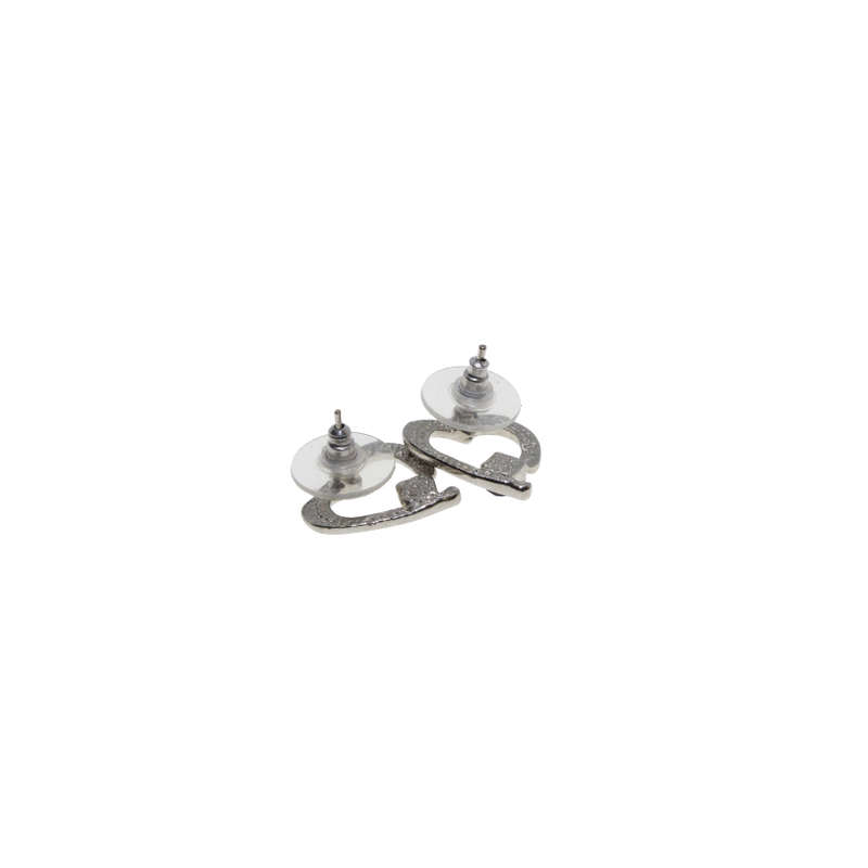 Earrings - Silver Tone Heart Shape Earrings with Blue Stone Encased in the Heart - ML2684