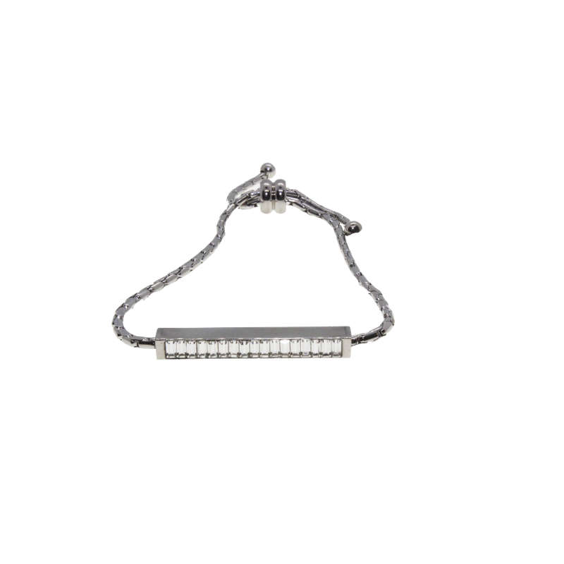 Bracelet - Silver Tone Del Coursy Bar Chain with Diamantes, Expandable - ML2685