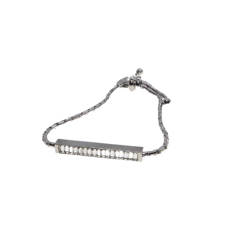 Bracelet - Silver Tone Del Coursy Bar Chain with Diamantes, Expandable - ML2685