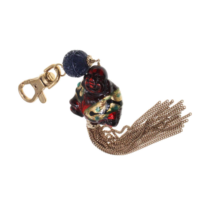 Keyring - Gold Tone. Resin Buddah with Gold Tone Tassels. - ML2688