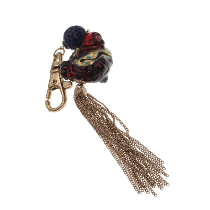 Keyring - Gold Tone. Resin Buddah with Gold Tone Tassels. - ML2688