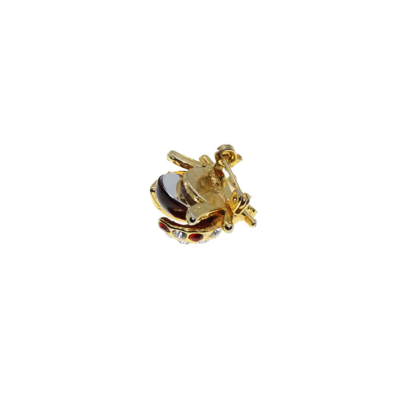 Brooch - Gold Tone Jelly Belly Lady Bug Lapel Pin with Red and Clear Diamantes - ML2702