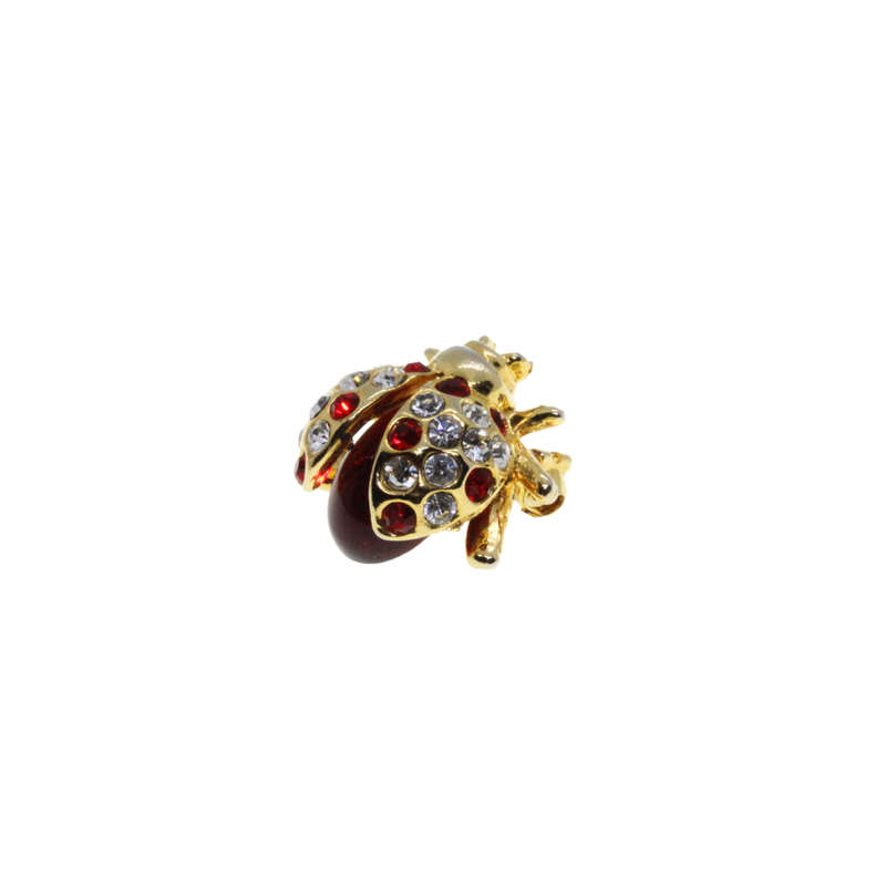 Brooch - Gold Tone Jelly Belly Lady Bug Lapel Pin with Red and Clear Diamantes - ML2702