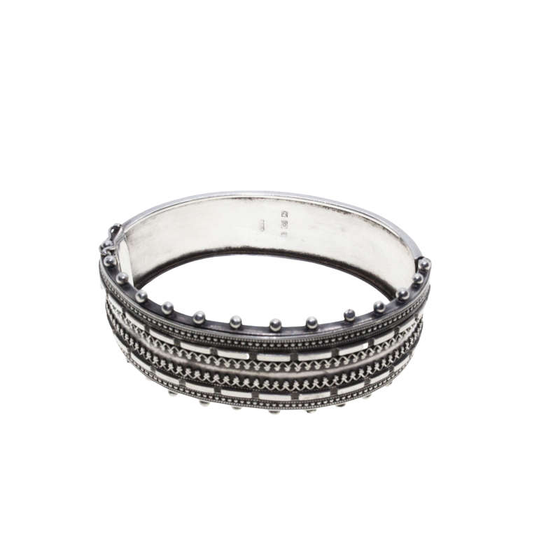 Bracelet - Sterling Hallmarked Georgion Canitille Cuff Bracelet (Similar to Filigree) - ML2705