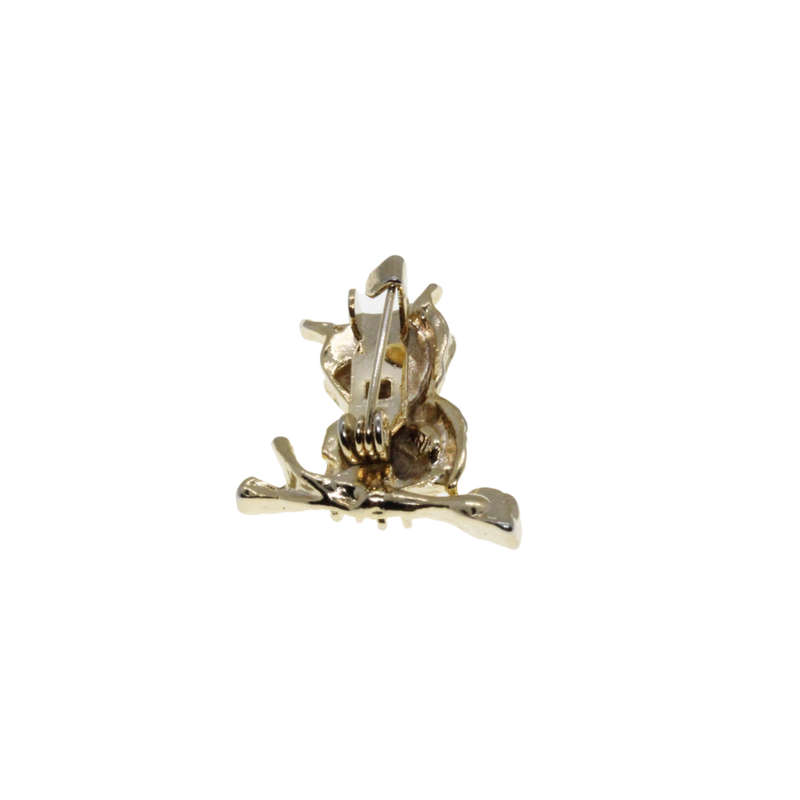 Brooch - Gold Tone Owl with Red Rhinestone Eyes. Clear Diamantes on Belly - ML2706