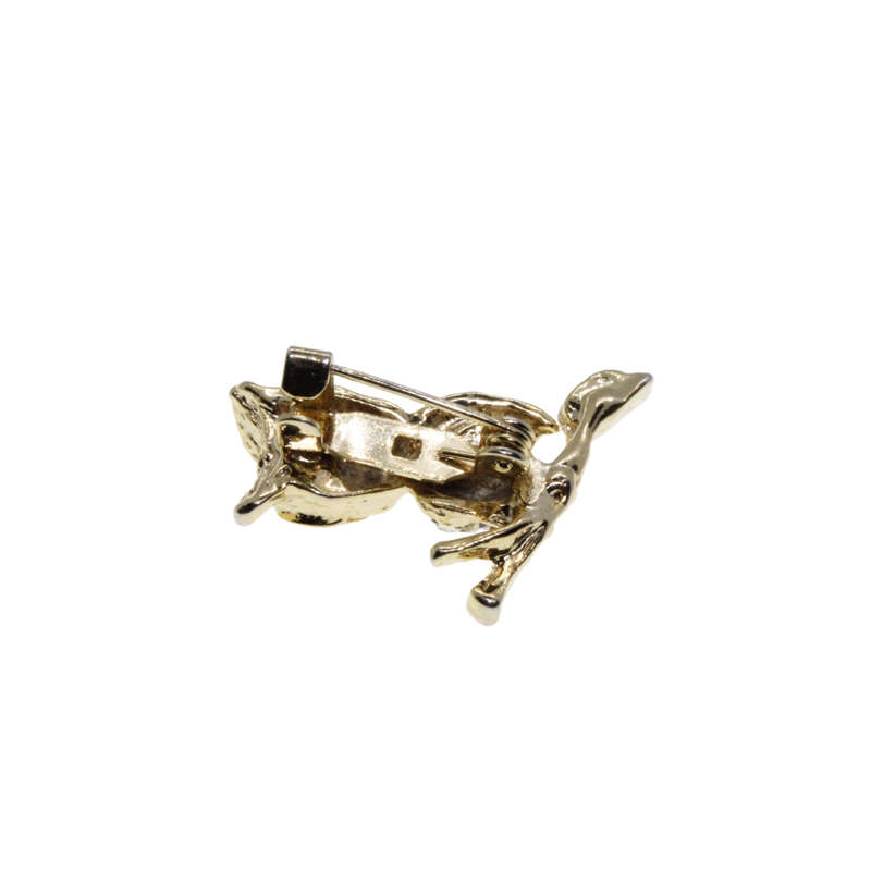 Brooch - Gold Tone Owl with Red Rhinestone Eyes. Clear Diamantes on Belly - ML2706