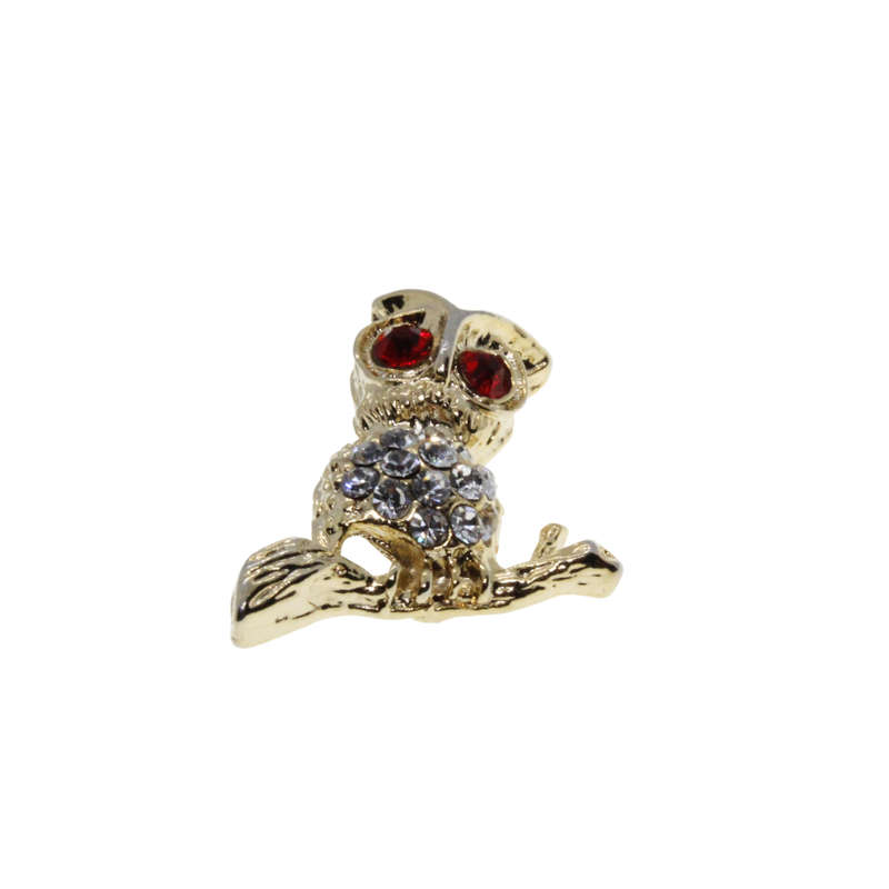 Brooch - Gold Tone Owl with Red Rhinestone Eyes. Clear Diamantes on Belly - ML2706
