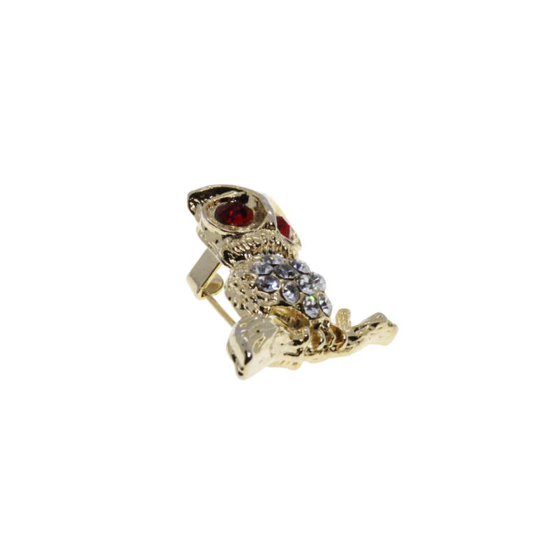 Brooch - Gold Tone Owl with Red Rhinestone Eyes. Clear Diamantes on Belly - ML2706