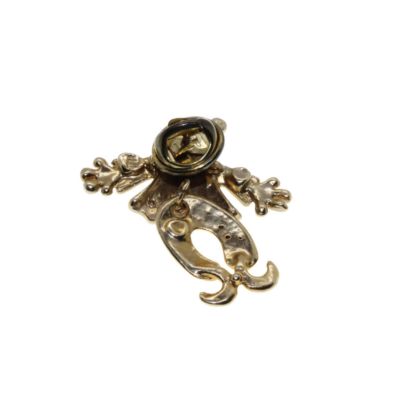 Brooch - Gold Tone Vintage Clown with movable body. Clear & Green Rhinestones - ML2707