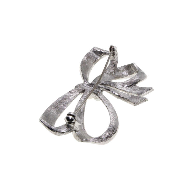 Brooch - Silver Tone Marcasite with Pearls Bow Knot Design - ML2708