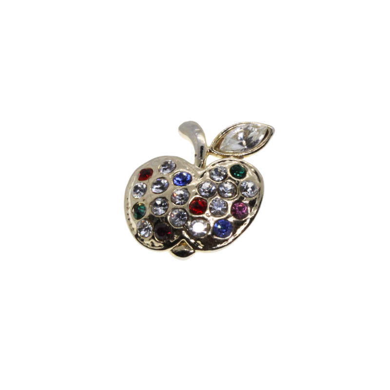 Brooch - Gold Tone Apple Design with Red, Clear, Green, Blue & Pink Rhinestones - ML2710