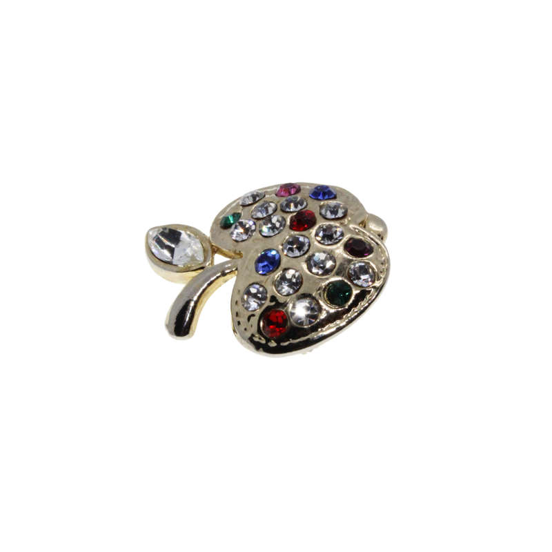 Brooch - Gold Tone Apple Design with Red, Clear, Green, Blue & Pink Rhinestones - ML2710