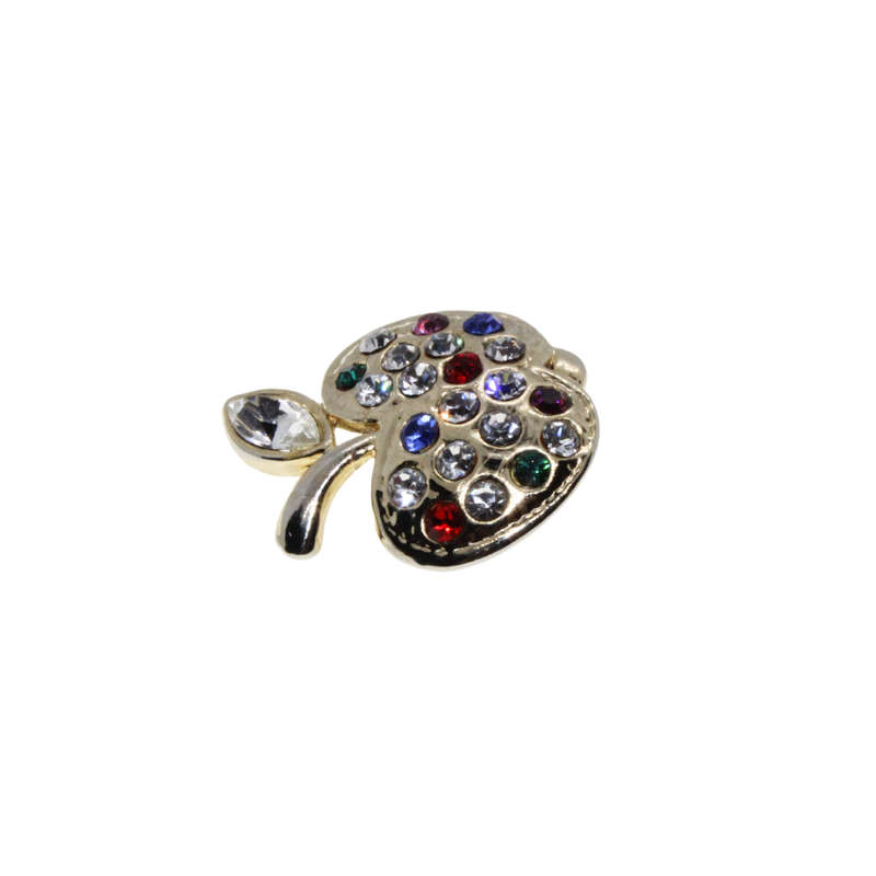 Brooch - Gold Tone Apple Design with Red, Clear, Green, Blue & Pink Rhinestones - ML2710