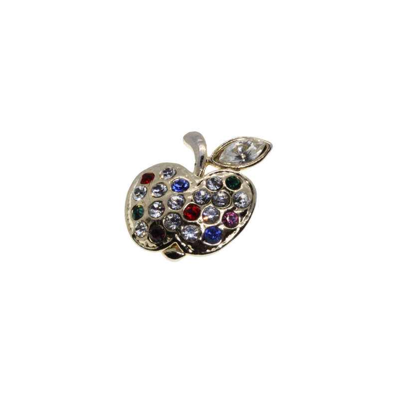 Brooch - Gold Tone Apple Design with Red, Clear, Green, Blue & Pink Rhinestones - ML2710