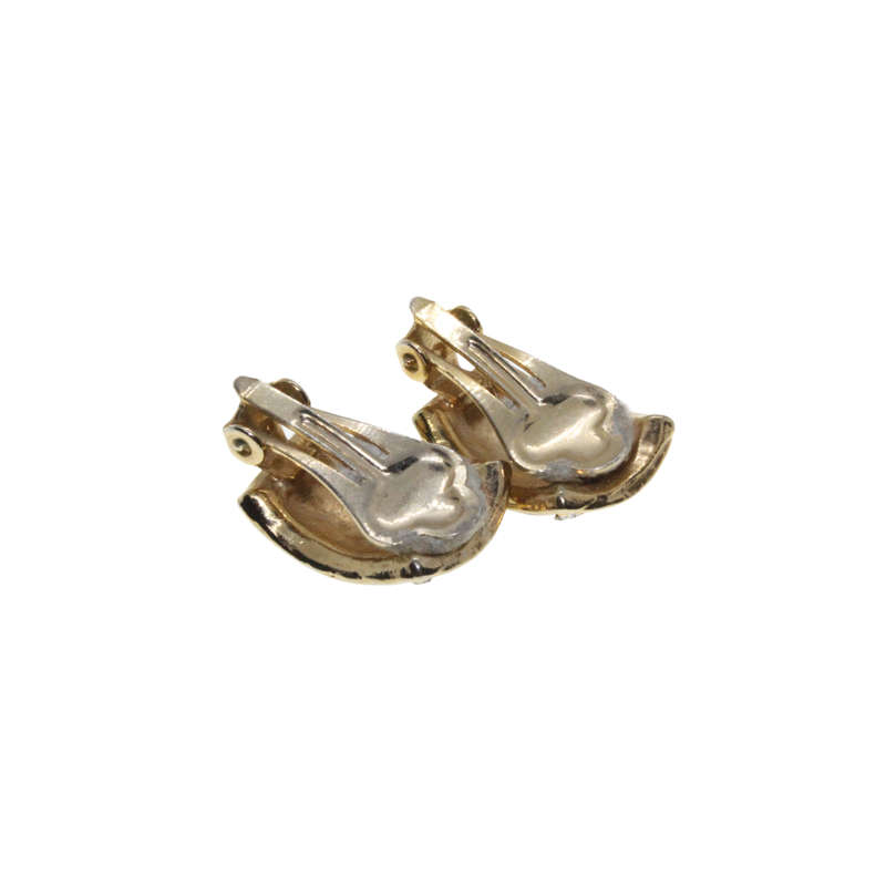 Earrings - Gold Tone Geometric Clip Ons. Clear Rhinestones with Mardi Gras Coloured Enamel - ML2711