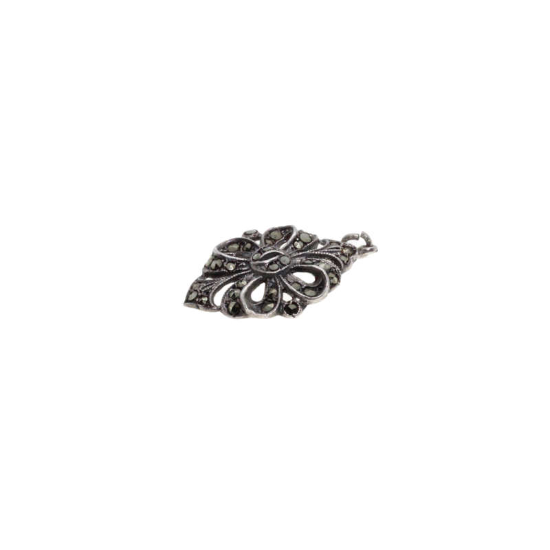 Pendant - Vintage Silver Tone Marcasite Pendant Butterfly Design Inside - ML2713