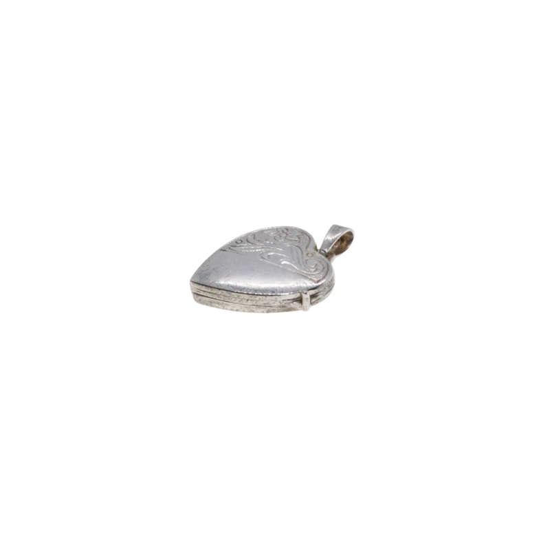 Pendant - Vintage 925 Silver Etched Heart Shaped Locket Pendant - ML2715