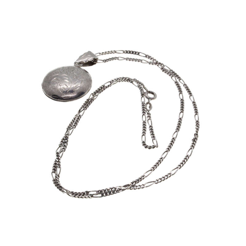 Necklace -  925 Silver. Silver Round Engraved Locket - ML2720