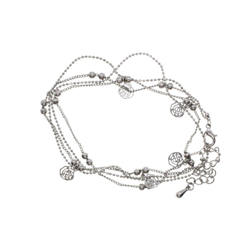 Chain  - Silver Tone Double Strand Different Links with Dainty Charms and small Balls - ML2722