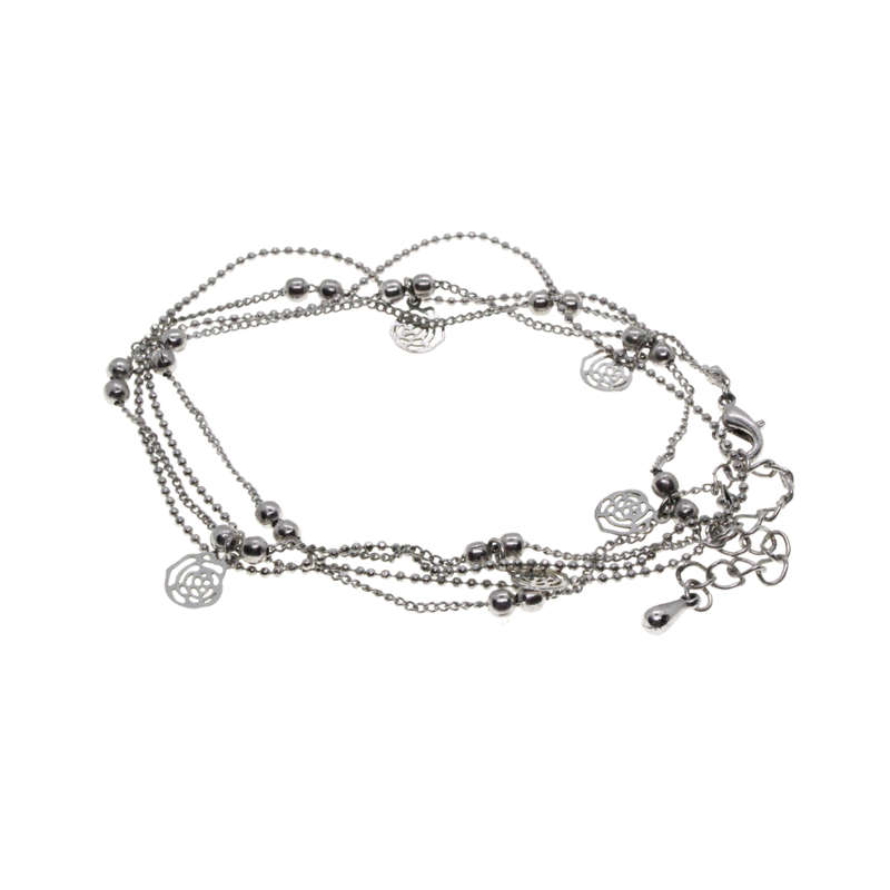 Chain  - Silver Tone Double Strand Different Links with Dainty Charms and small Balls - ML2722