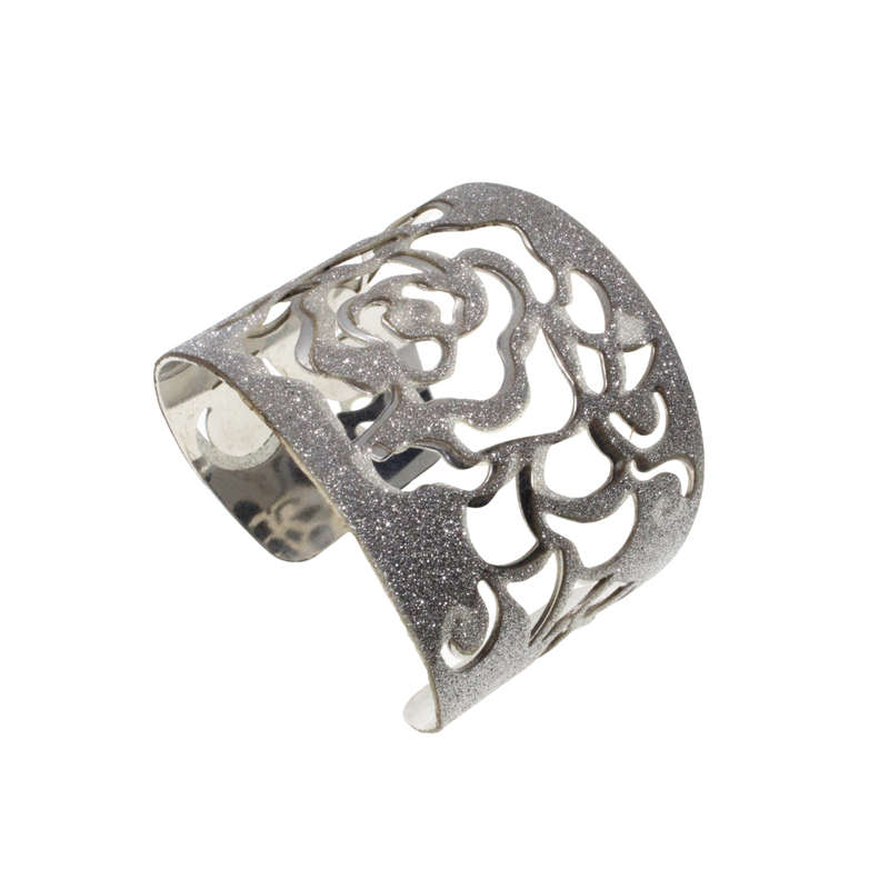 Bangle - Silver Tone Detailed Rose Cut-Out Bangle - ML2723