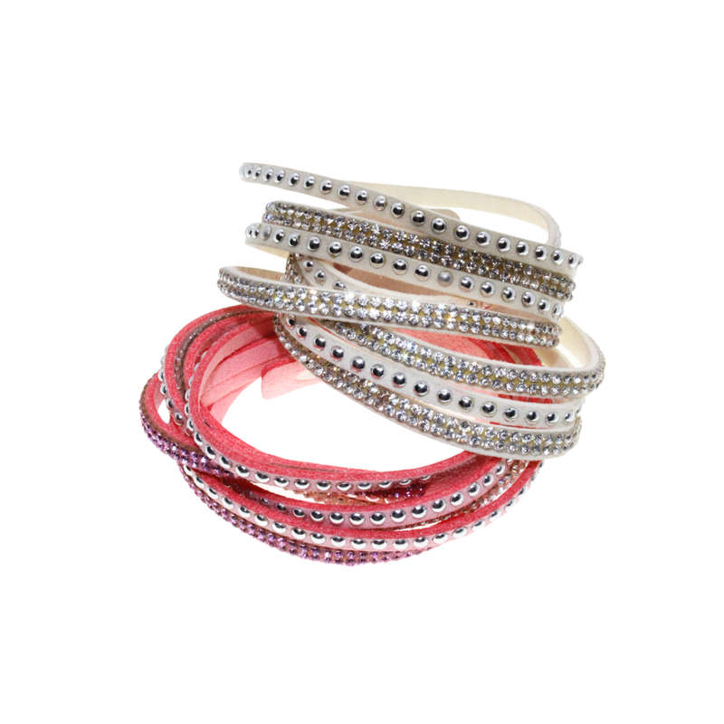 Bracelet - Suede Wrap Around Bracelets with Diamantes . One Pink One Cream. - ML2727