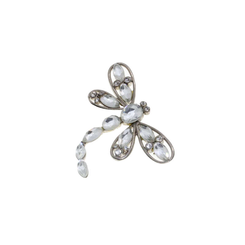 Brooch - Silver Tone Vintage Monet Crystal Rhinstone Dragonfly - ML2736