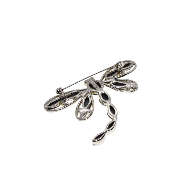 Brooch - Silver Tone Vintage Monet Crystal Rhinstone Dragonfly - ML2736