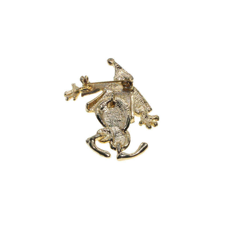 Brooch - Gold Tone Clear Rhinestones, Black & White Enamel Clown Duo. Articulated Legs - ML2738