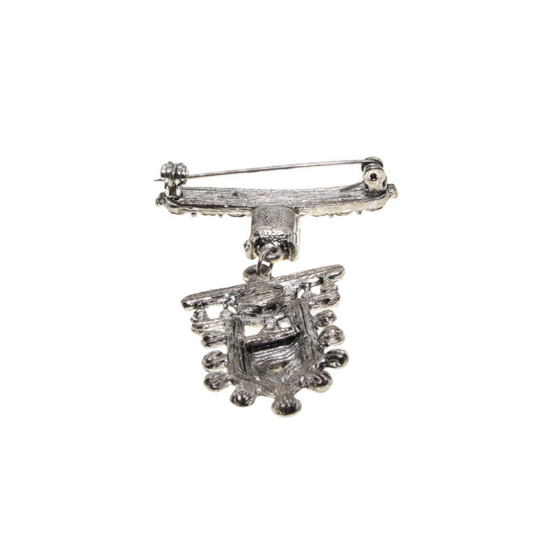 Brooch - Silver Tone Rhinestone Military Style with Faux Pearl in Centre - ML2742