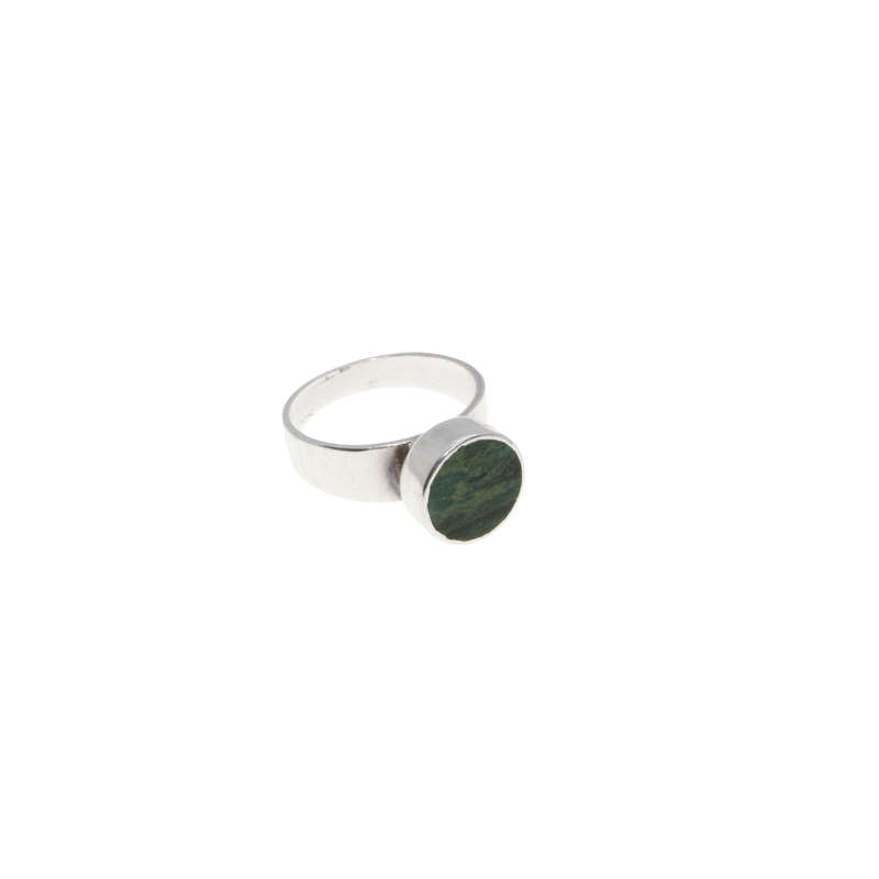 Ring - 925 Silver Band.  Dark Green Jade Single Stone - ML2743