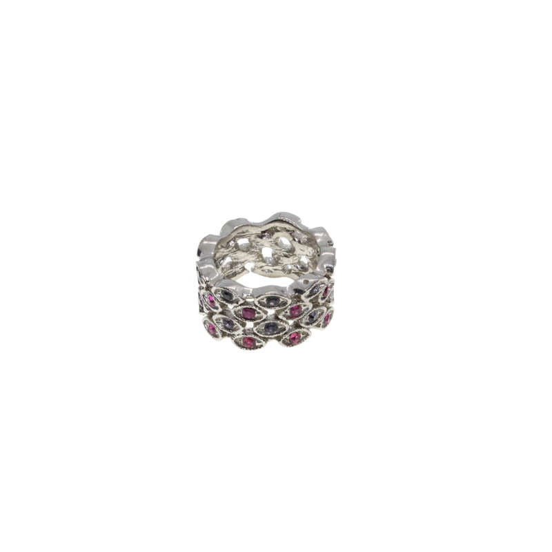 Ring - Silver Tone with Pink and Purple Rhinestones - ML2745