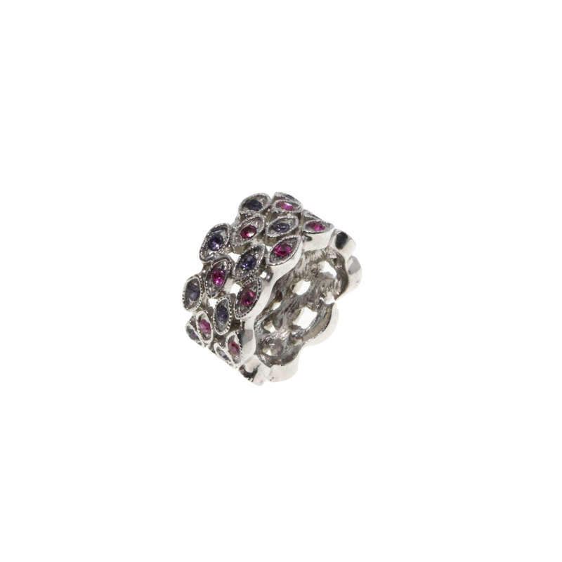 Ring - Silver Tone with Pink and Purple Rhinestones - ML2745