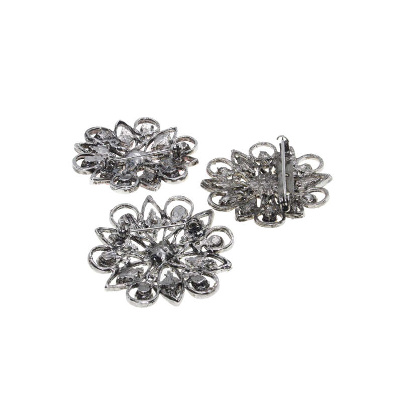 Brooch - 3 x Silver Tone Floral Style Assorted Colour Rhinestones - ML2750
