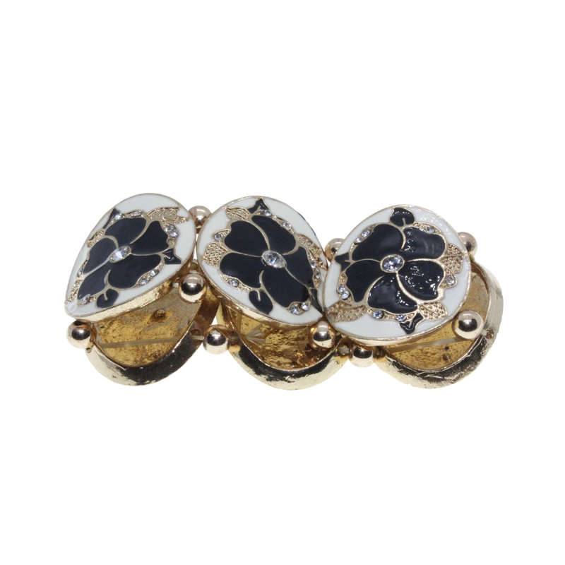 Bracelet - Gold Tone Stretch, White and Black Enamel Links and Diamante Centre - ML2752