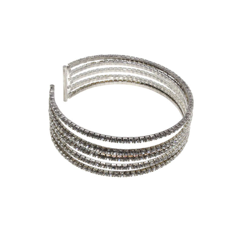 Bangle - Silver Tone 5 Strand Diamante Stretch Cuff - ML2753