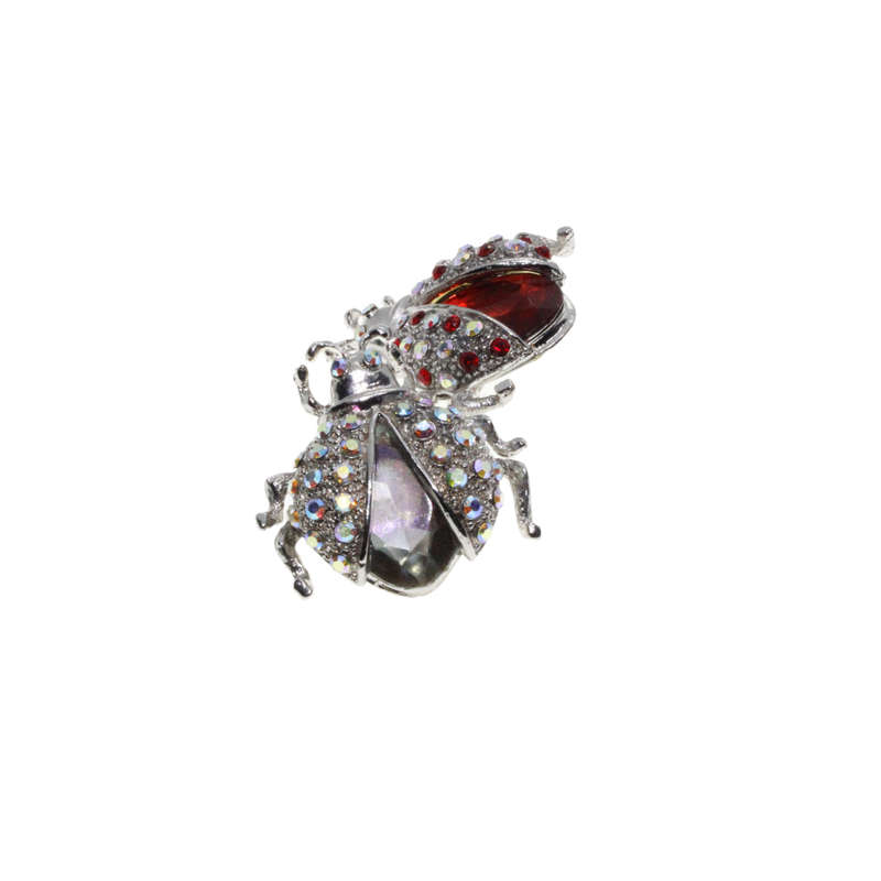 Brooch - 2 x Silver Tone Ladybugs with Assorted Colour Diamantes and Centre Stone - ML2760