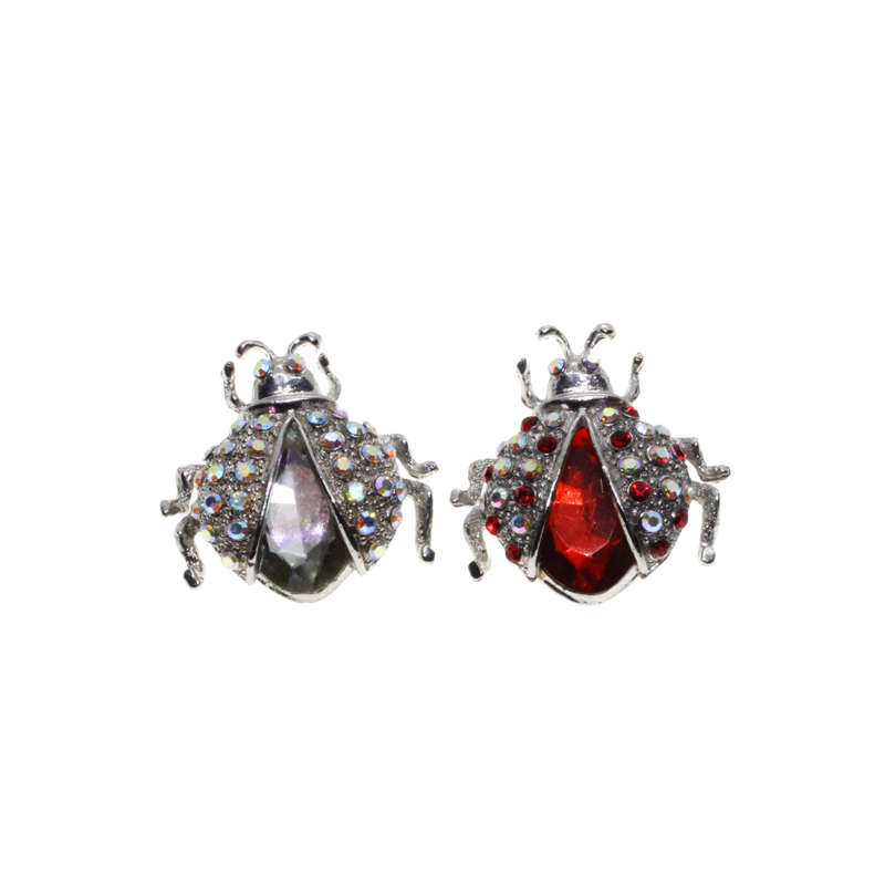 Brooch - 2 x Silver Tone Ladybugs with Assorted Colour Diamantes and Centre Stone - ML2760