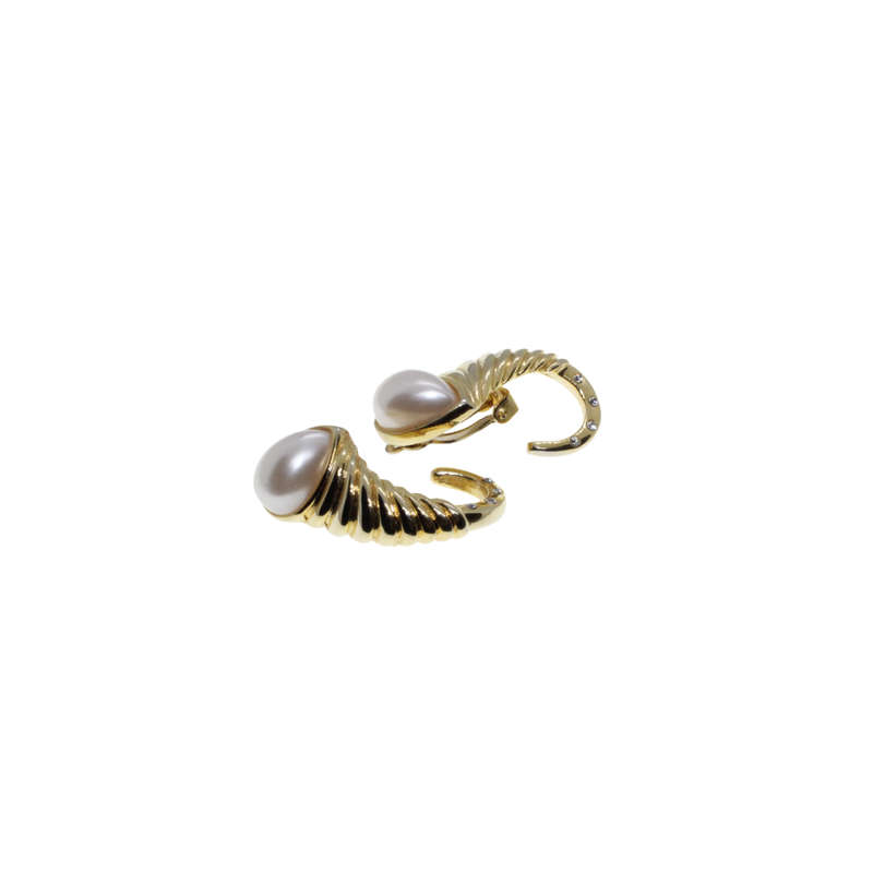 Earrings - Gold Tone Hook Design with Faux Marbe Pearl with Diamantes - ML2763