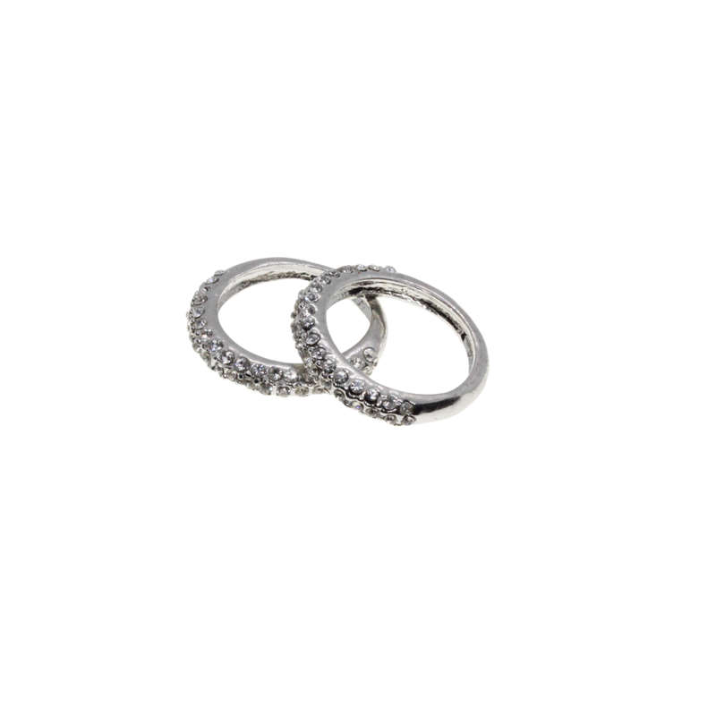 Ring - 2 x Silver Tone Band with 3 Rows of Diamantes - ML2764