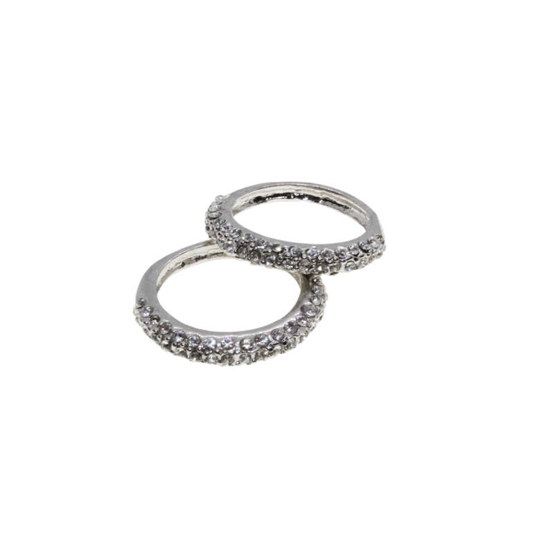 Ring - 2 x Silver Tone Band with 3 Rows of Diamantes - ML2764
