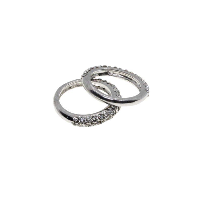 Ring - 2 x Silver Tone Band with 3 Rows of Diamantes - ML2764
