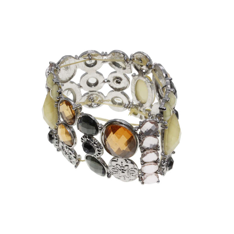 Bracelet - Silver Tone Expandable Bracelet. Multi-Coloured Rhinestones - ML2766