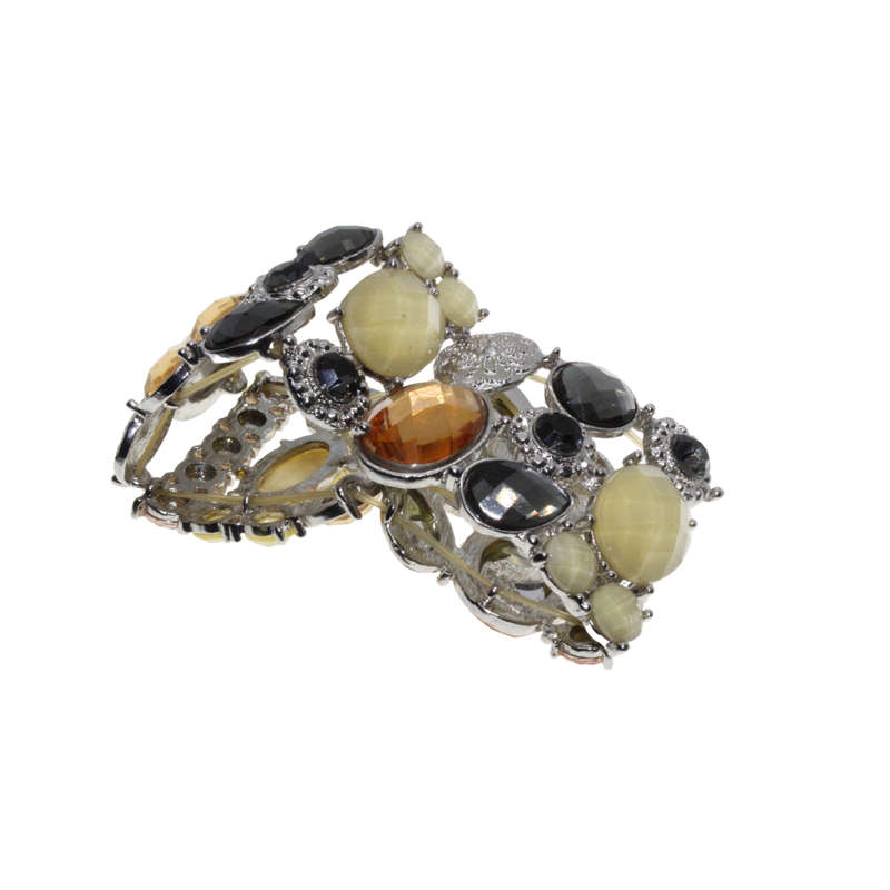 Bracelet - Silver Tone Expandable Bracelet. Multi-Coloured Rhinestones - ML2766